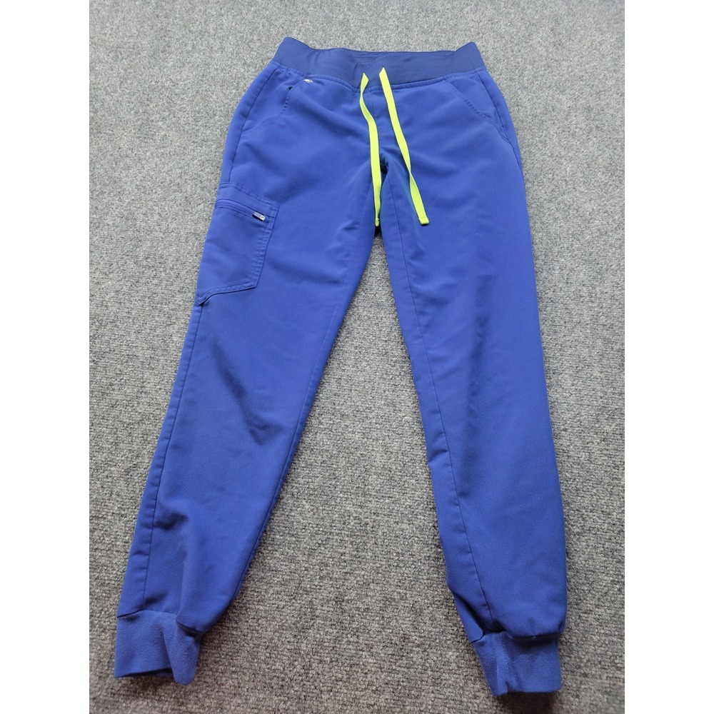 FIGS Zamora Jogger Scrub Pants Royal Blue Neon Yellow Drawstring XS W18SW2005